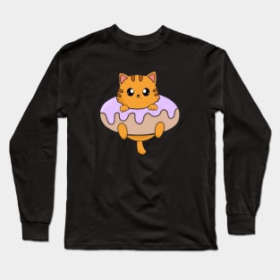 Kawaii Orange Cat inside Donut Long Sleeve T-Shirt